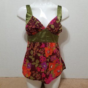 Wet Seal top Small floral print empire waist sleeveless v-neck smocked Y2K